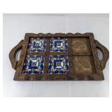 (1) Vintage Mexican Tile Wooden Serving Tray