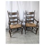 (2) Vintage Wooden Ladder Back Chairs with Rush