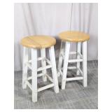 (2) Wooden Bar Stools with White Base