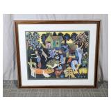 (1) Framed Folk Art Print ï¿½ Country Farm Scene