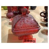 Red Glass Covered Dish