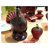 Turkey Covered Dish and Glass Strawberry