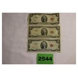 (3) Red Seal $2 Bills