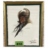 Brave w/ Buffalo Head Dress John A. White Signed