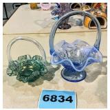 2 Fenton Baskets, 1 Green & 1 Blue