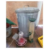 10g Galvanized Trash Can, Bird Feeders and Feed