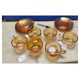 AMBER GLASS CUPS, SAUCERS & PLATES