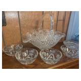 LR- GLASS BASKET & 5 BOWLS