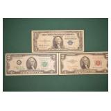 1935-E $1 Silver Certificate, A 1953-B $2 Note, & A 1976 $2 Note,