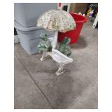 VINTAGE - CONCRETE BENCH WITH UMBRELLA AND FROGS - DOES HAVE SOME CHIPPING