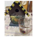 ROOSTER BIRD HOUSE AND ROOSTER MEASURING CUP ANCHOR HOCKING