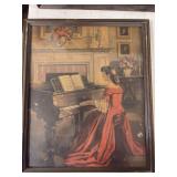 ANTIQUE PICTURE WOMAN PLAYING PIANO