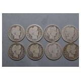 Eight (8) Liberty Head/Barber Silver Quarters,