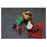 SIX VINTAGE RED AND GOLD THEME CHRISTMAS ORNAMENTS