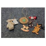 SET OF 6 WOOD AND PLUSH MINI ORNAMENTS