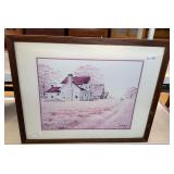 W - FRAMED COUNTRY FARMHOUSE & BARN PRINT