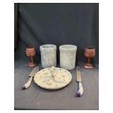 MARBLE UTENSIL HOLDERS - WOODEN CANDLE HOLDERS - TRAY