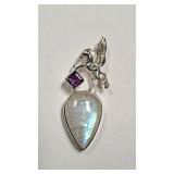 Sterling Moonstone & Amethyst Pegasus Pendant JC