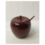 Handcarved Wood Apple Sugar Server W/Lid U15B