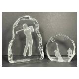 Golfer & Tennis Etched Crystal Paperweights U16E