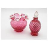 Fenton Cranberry Hobnail Perfume Bottle &