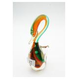 Murano Orange/Green Large Glass Swan