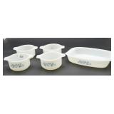 (4) Dynaware Periwinkle Milk Glass Bowls & (1)