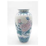 White Vase w/Green & Pink Flowers