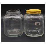 (2) Vintage Jars (One Missing Lid) Yellow Lid