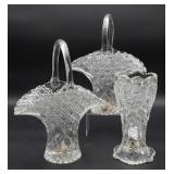 LE Smith Crystal Vase and (2) Crystal Bridal Baske