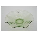 Green Glass Ruffled Bowl