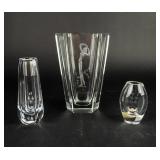 Lot Of 3 Etched Glass Vases