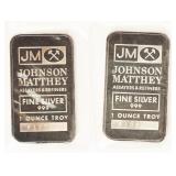 Coin 2-Johnson Matthey 1 Troy Oz .999 Silver Bars