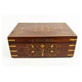 Vintage Rosewood Bronze Inlaid Jewelry Box