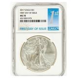 Coin 2017 Silver Eagle 1st Day Iss-NGC-MS70