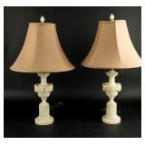 2 Vintage Alabaster Urn Table Lamps & Shades