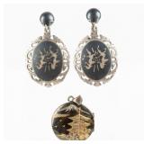 Jewelry Sterling Silver Niello Earrings & Pendant