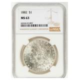 Coin 1882(P) Morgan Dollar-NGC MS63