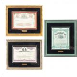 Lot Of 3 Framed Vintage Stock Certificates