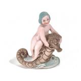 Bisque Mermaid & Seahorse Mini Figurine 2.75" H