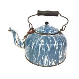 Large Blue Graniteware Enamel Tea Pot