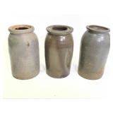 3 Unmarked Ceramic Pottery Crocks