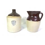 Lg. Brown & Cream Stoneware Jug & Pitcher