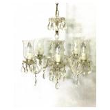 5 Arm Glass Chandelier w Prisms & Etched Hurricane