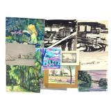 Peter Bruning 17 Unframed Landscape Drawings, Ink+