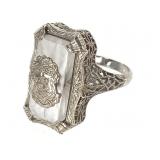 14K WG & Camphor Glass Sorority Ring 4g TW