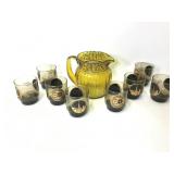 9 Pcs Amber Glass Pitcher, Indianapolis Glass Cups