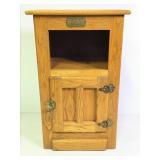 Oak Side Table w Cabinet & Shelf Faux Ice Box