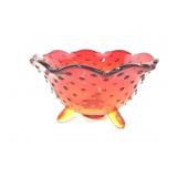 Amberina Hobnail Footed Glass Candy Dish Fenton