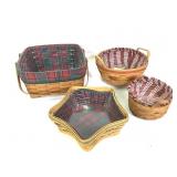 4 Longaberger Baskets & 1 Large Woven Basket